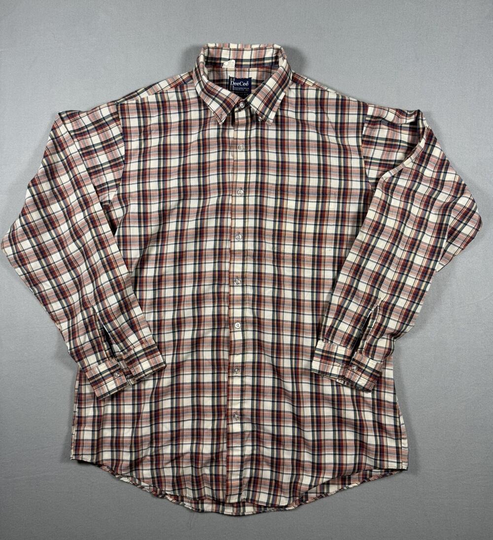 Deecee Shirt Size XL Red/White/Blue Long Sleeve Plaid Vintage Western Mens